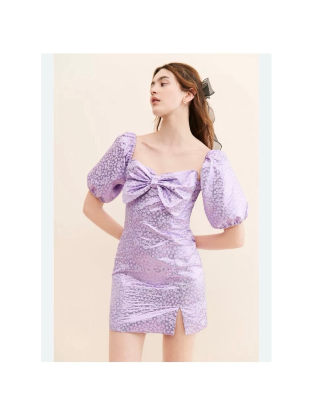 Cras Jasmine Bow Dress Mini Short Metallic Purple Women’s 38 or Medium Coquette
